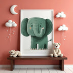 Mockup av Happy Elephant affisch på vägg – köp enkelt hos Bozetto i hög kvalitet