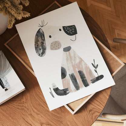 A photo of no-9, a dog, sitting on a table.