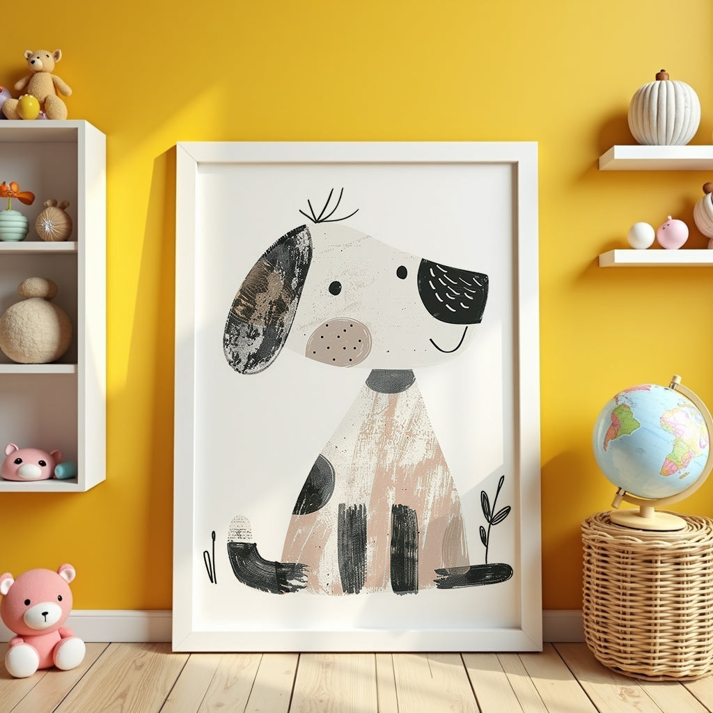 Väggmockup av Playful Puppy affisch på ljus tegelvägg – Bozetto konsttryck i hög tryckkvalitet