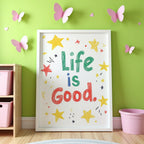 Väggmockup av Life Is Good affisch på ljus tegelvägg – Bozetto konsttryck i hög tryckkvalitet
