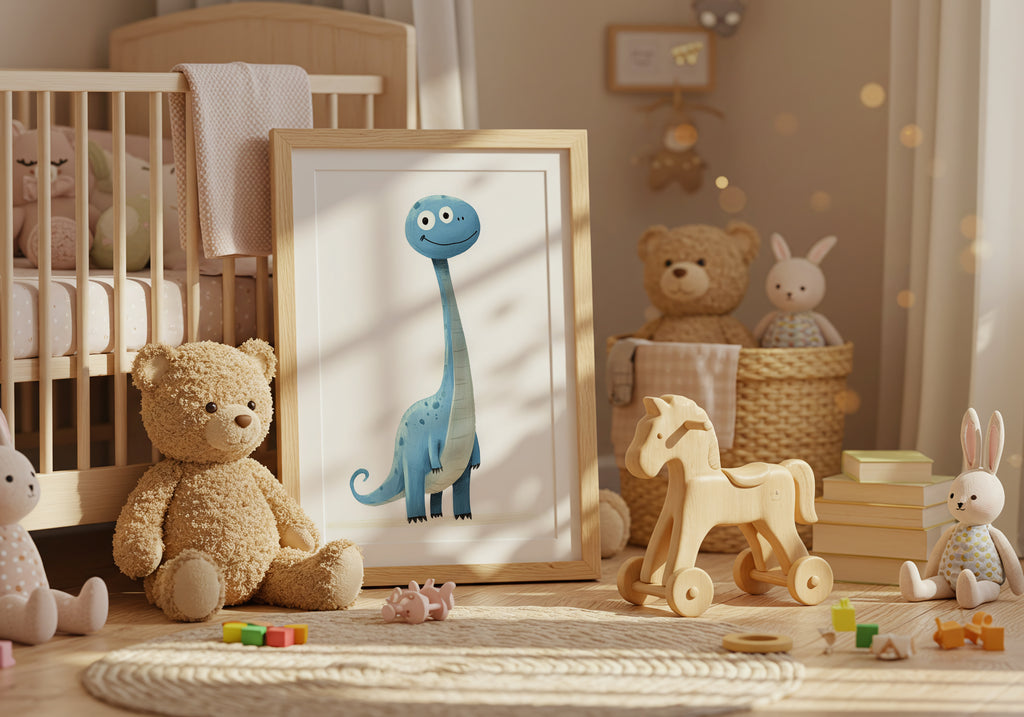 Blue Dino – affisch med snyggt motiv, köp enkelt hos Bozetto i flera storlekar i hög tryckkvalitet
