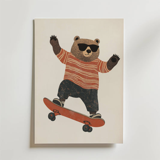 Cool Bear on Skateboard Poster