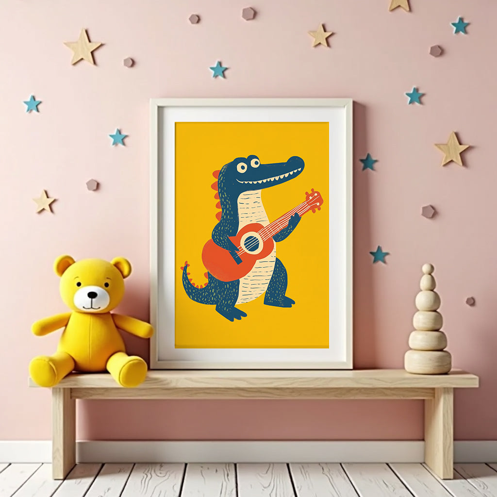 Väggmockup av Guitar Gator affisch på ljus tegelvägg – Bozetto konsttryck i hög tryckkvalitet