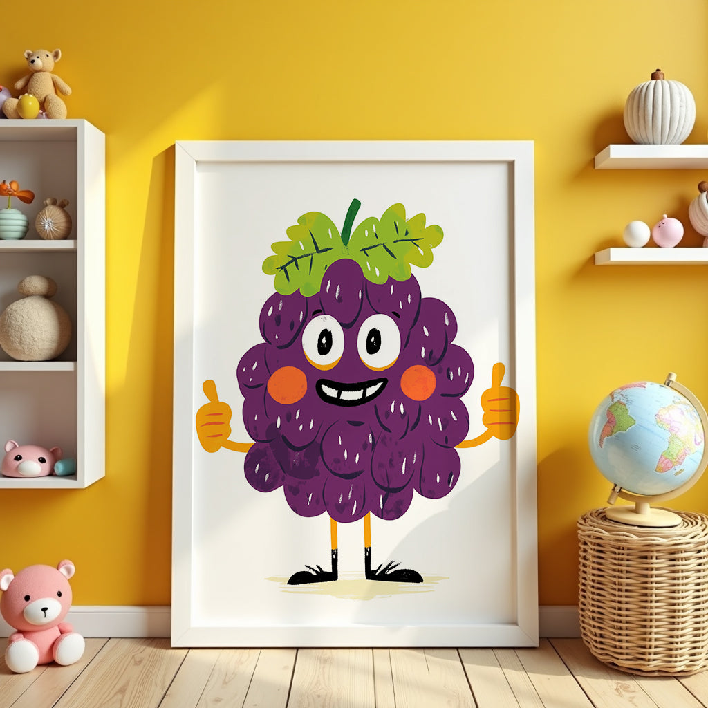 Väggmockup av Giggly Grape affisch på ljus tegelvägg – Bozetto konsttryck i hög tryckkvalitet