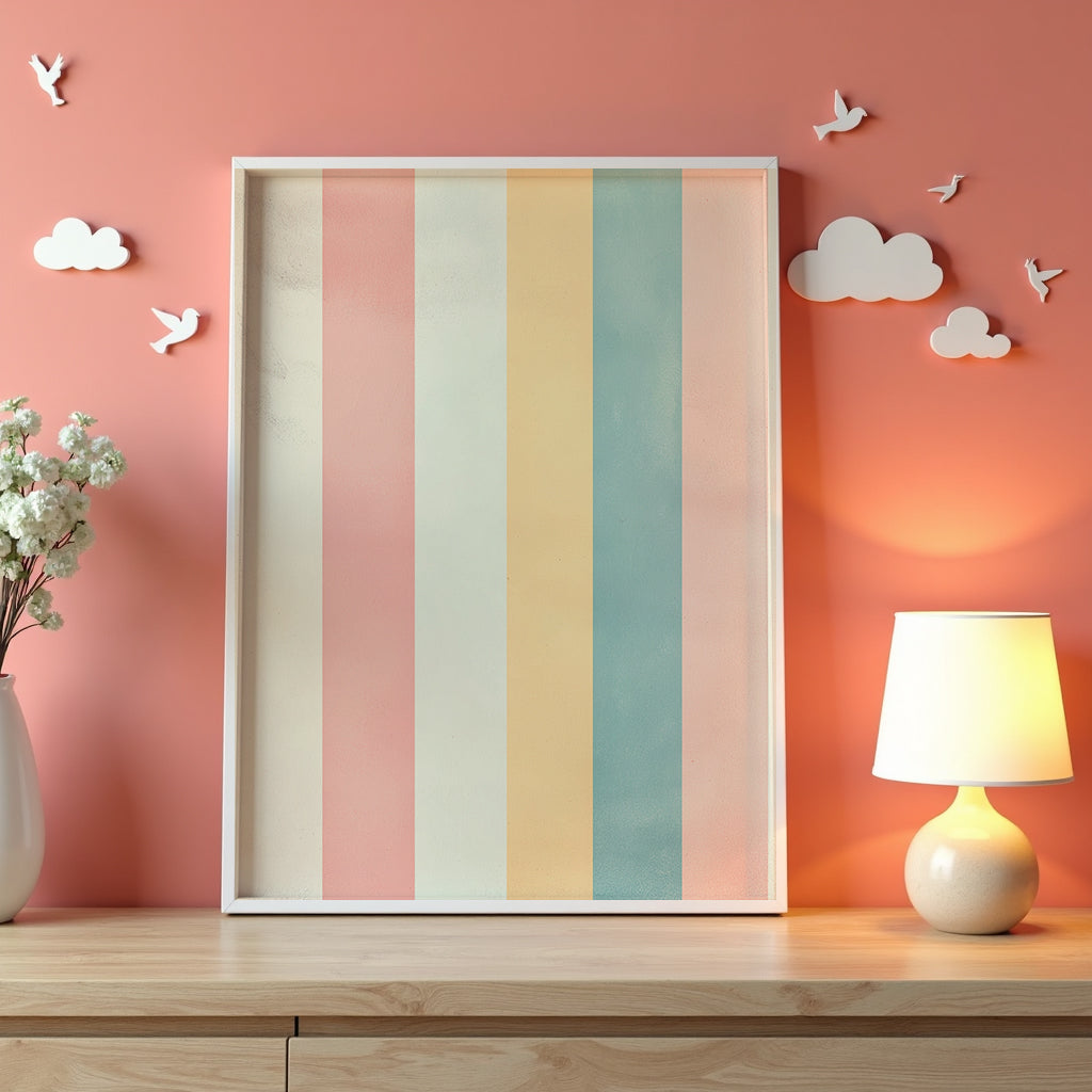 Mockup av Pastel Stripes affisch på vägg – köp enkelt hos Bozetto i hög kvalitet