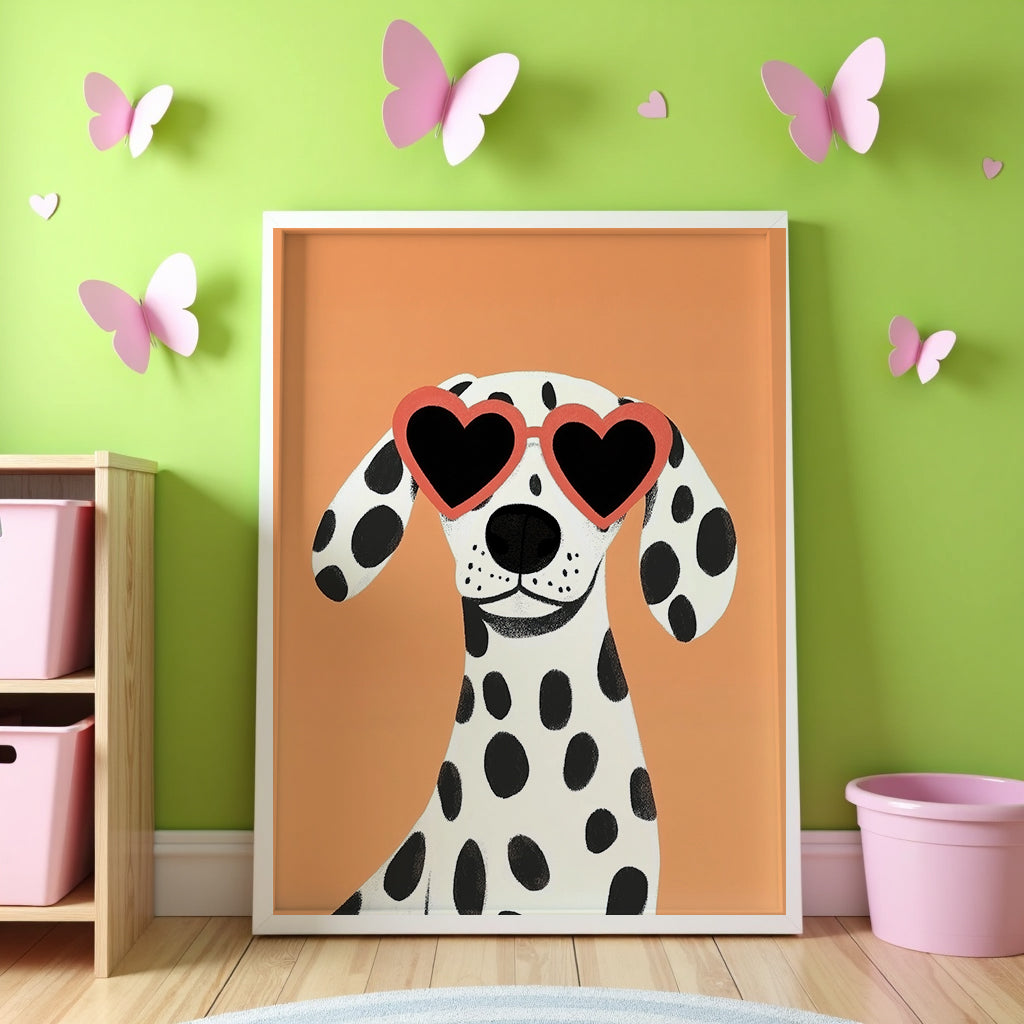 Mockup av Heart Eyes Dalmatian affisch på vägg – köp enkelt hos Bozetto i hög kvalitet