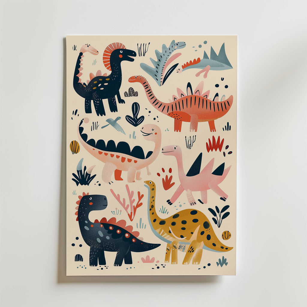 Dino Friends – stilfullt konsttryck från Bozetto, tryckt på matt finpapper i hög tryckkvalitet