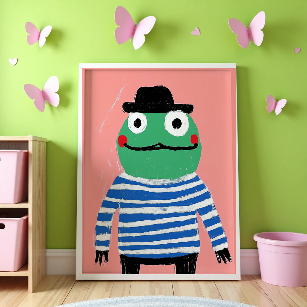 Väggmockup av French Frog affisch på ljus tegelvägg – Bozetto konsttryck i hög tryckkvalitet