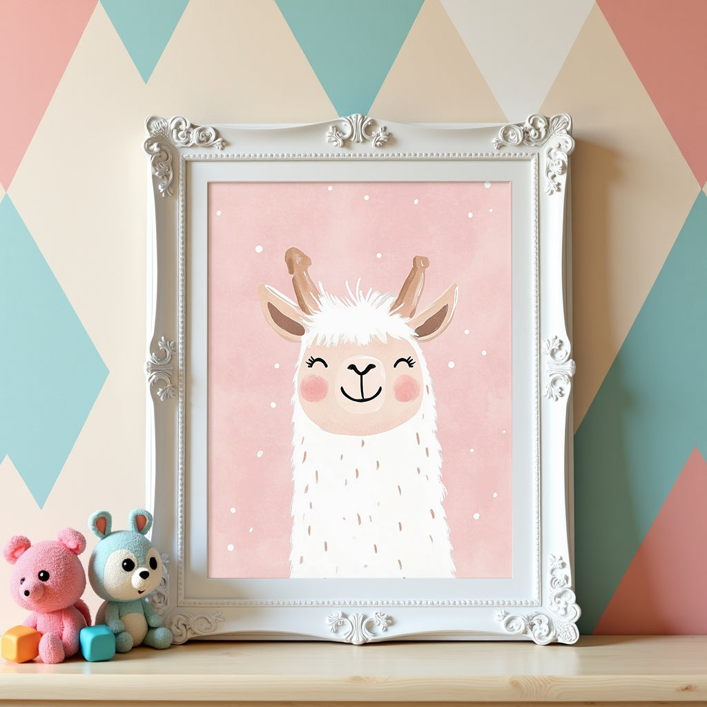 Väggmockup av Happy Llama affisch på ljus tegelvägg – Bozetto konsttryck i hög tryckkvalitet