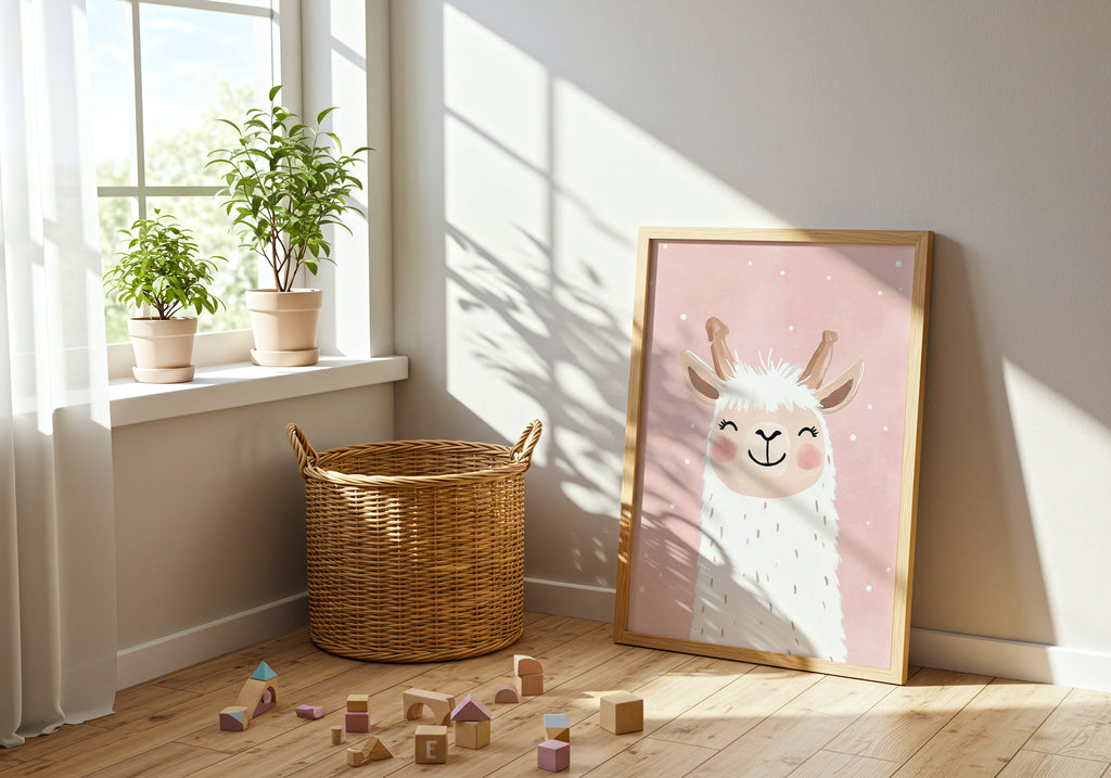 Happy Llama poster visad rakt fram – Bozetto affisch i hög tryckkvalitet i hög tryckkvalitet