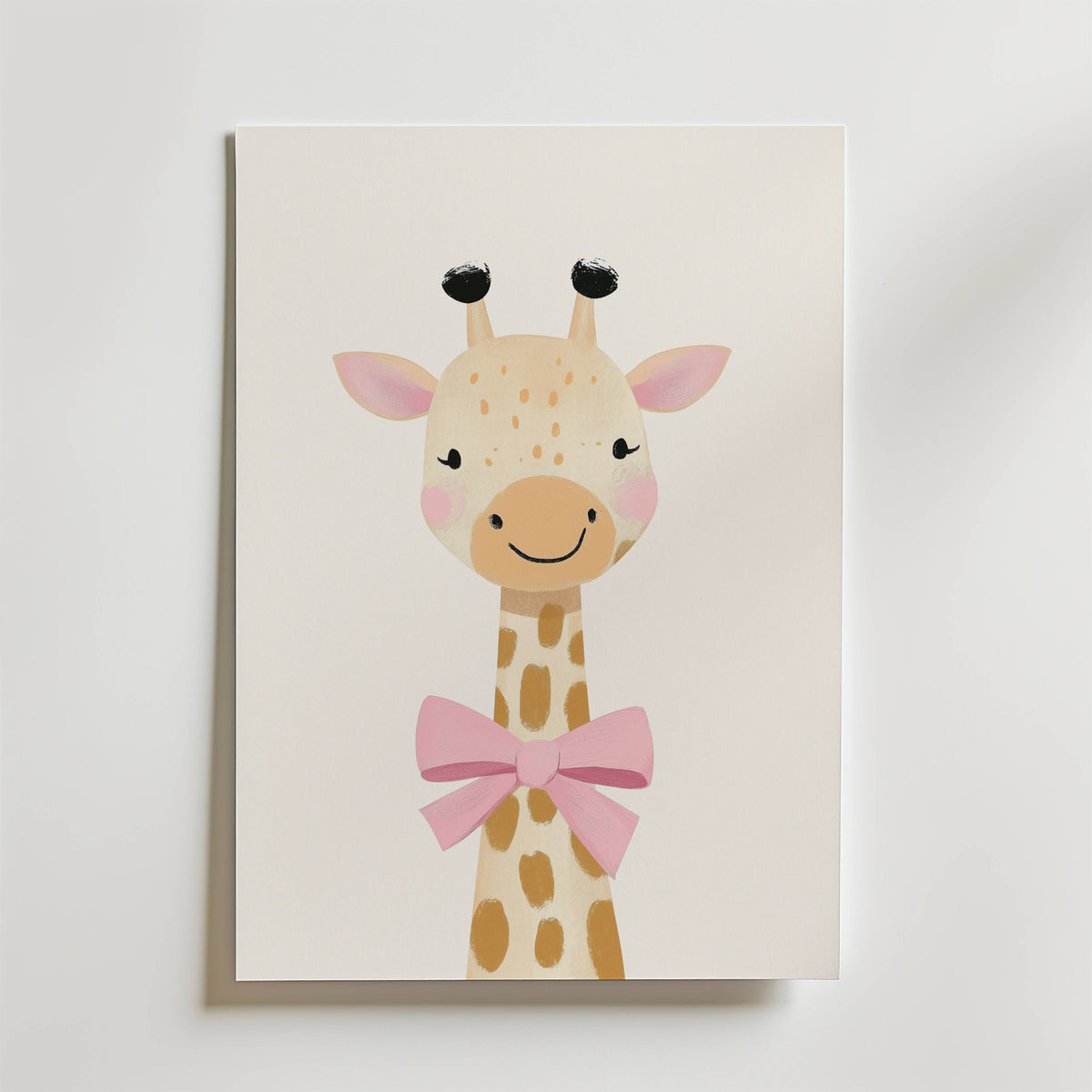 Giraffe with Pink Bow – stilfullt konsttryck från Bozetto, tryckt på matt finpapper
