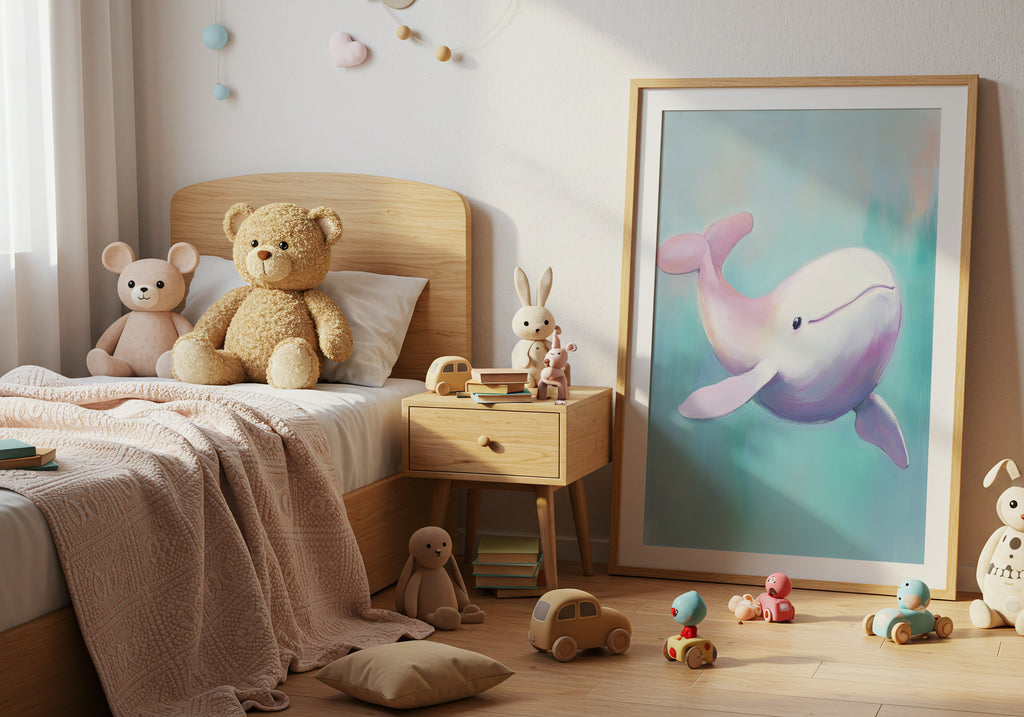 Pastel Whale poster visad rakt fram – Bozetto affisch i hög tryckkvalitet i hög tryckkvalitet