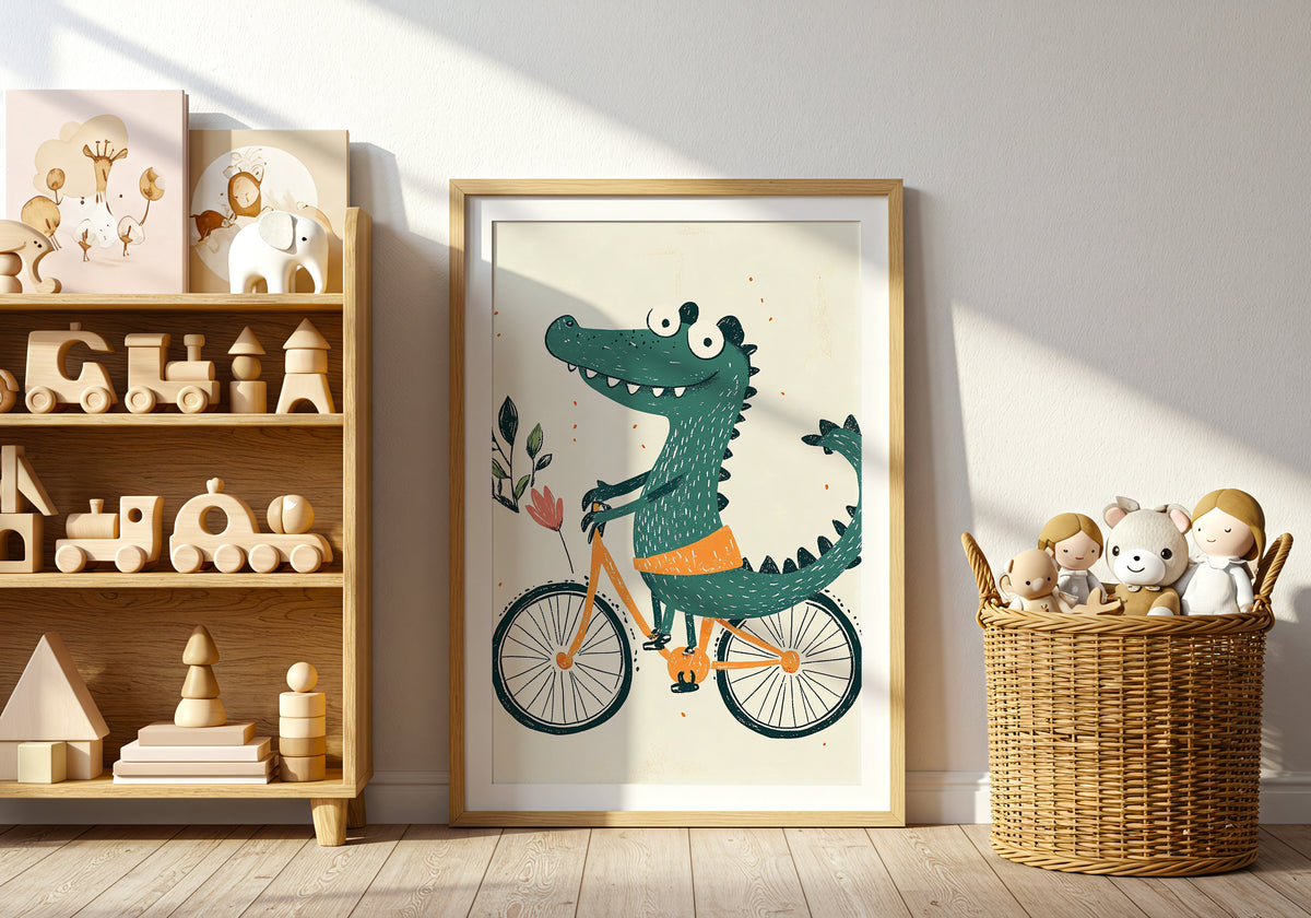 Crocodile on a Bike – affisch med snyggt motiv, köp enkelt hos Bozetto i flera storlekar