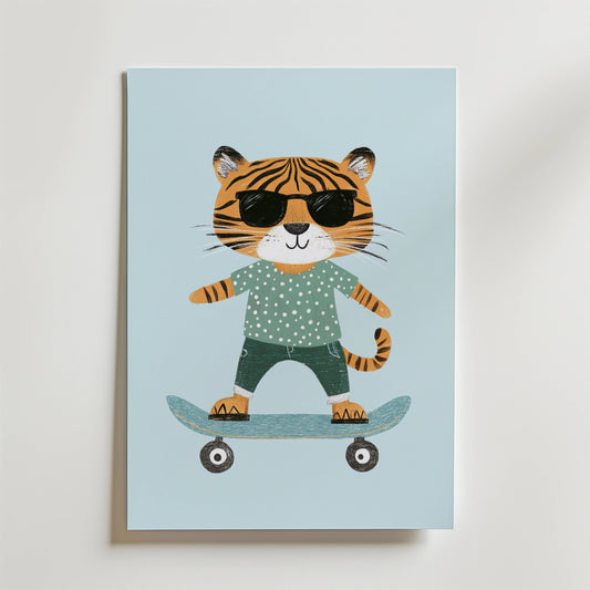Cool Tiger on Skateboard Poster