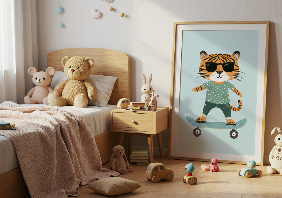 Cool Tiger on Skateboard – affisch med stilfullt motiv från Bozetto i hög kvalitet