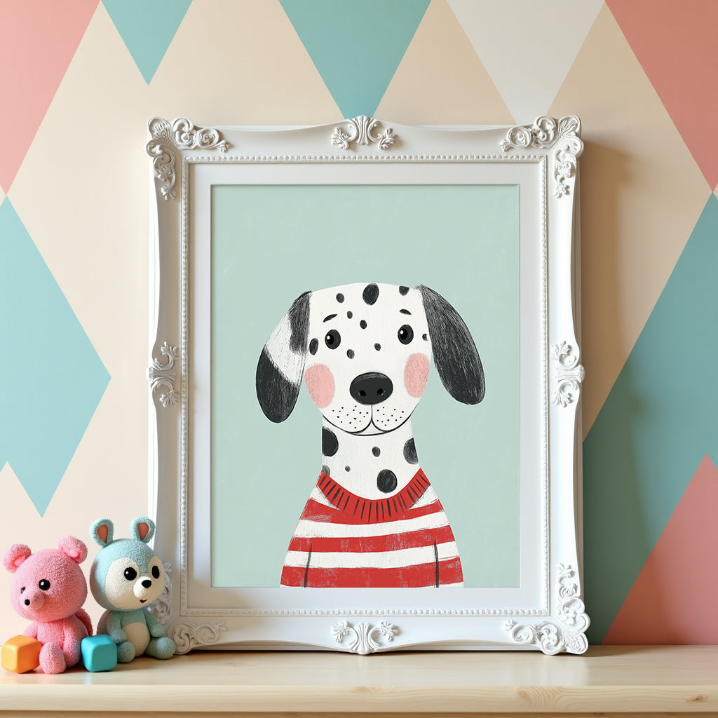 Mockup av Dalmatian in Stripes affisch på vägg – köp enkelt hos Bozetto i hög kvalitet