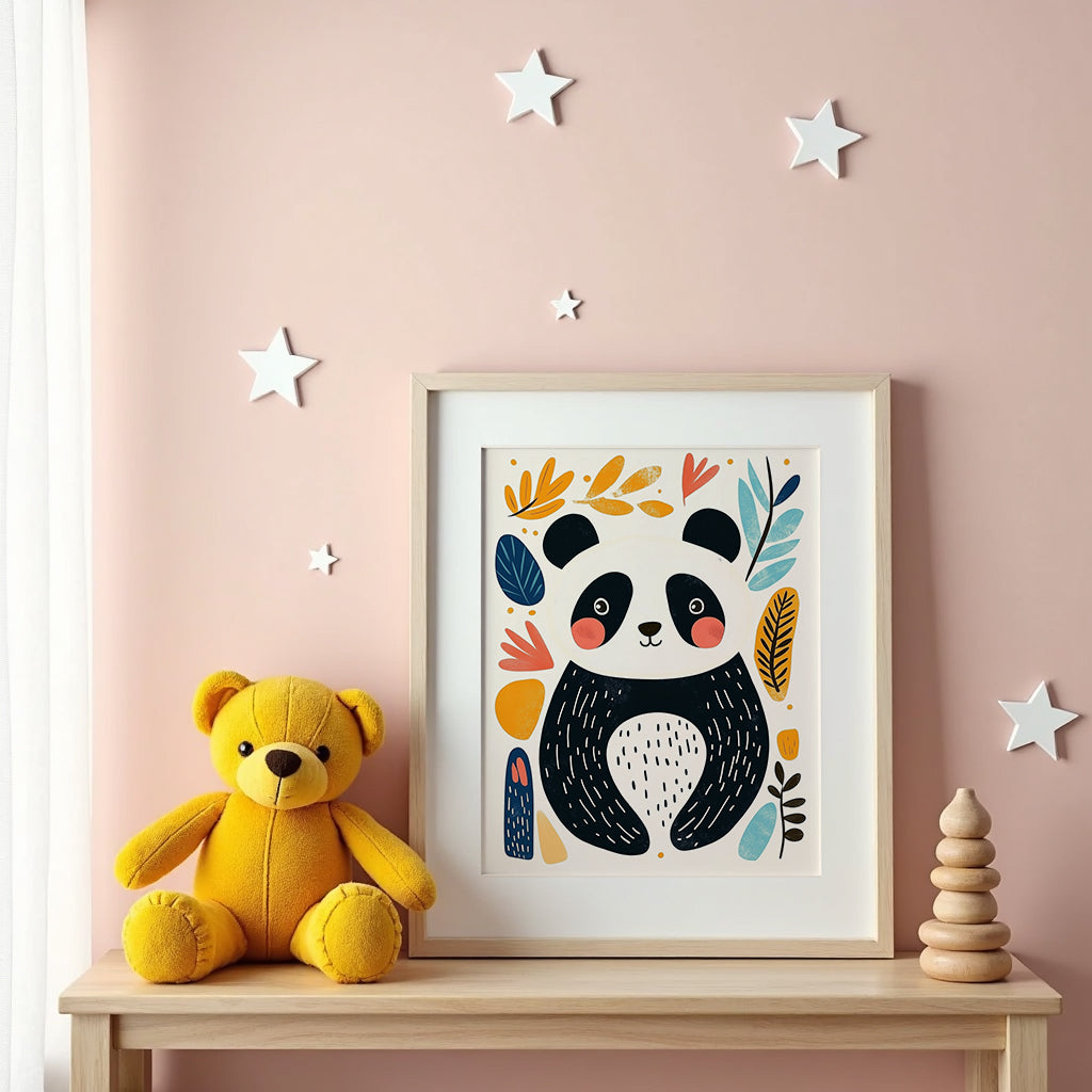 Väggmockup av Playful Panda affisch på ljus tegelvägg – Bozetto konsttryck i hög tryckkvalitet