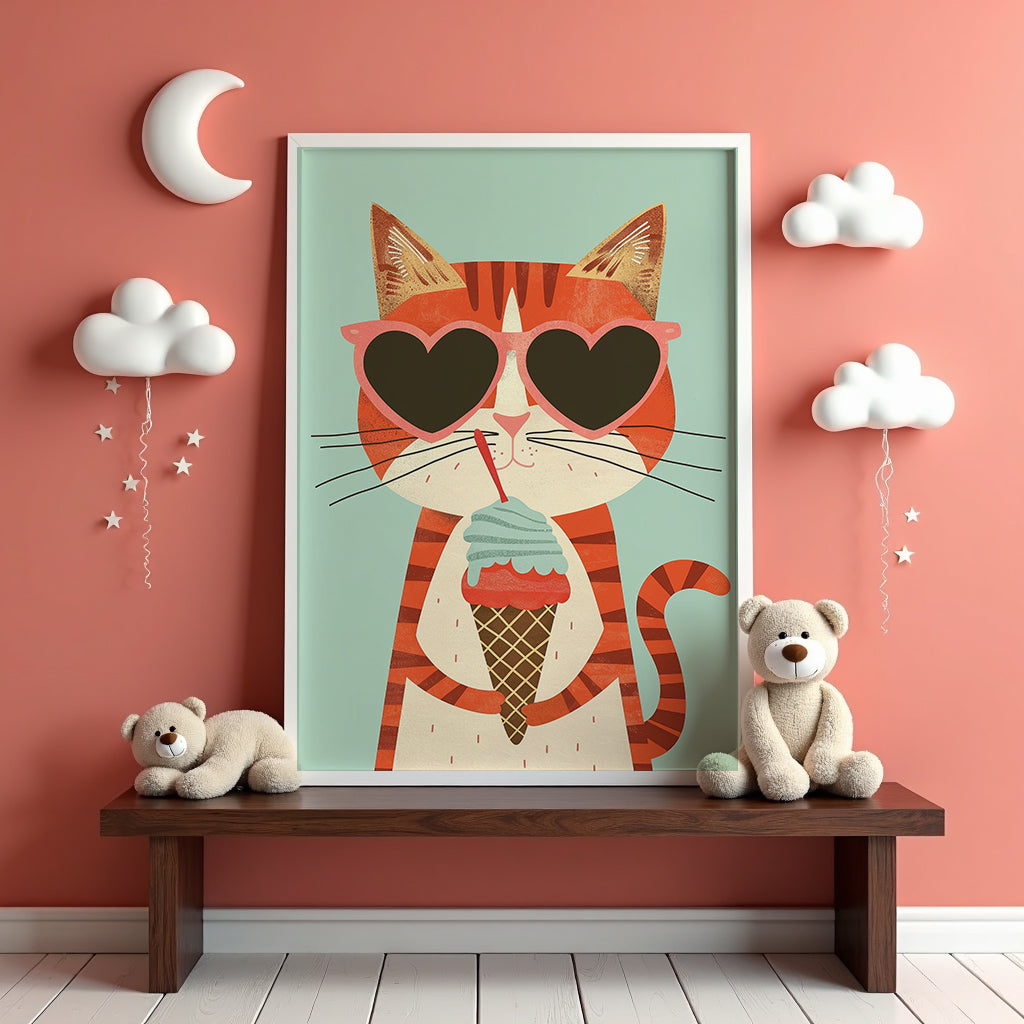 Mockup av Cool Cat Ice Cream affisch på vägg – köp enkelt hos Bozetto i hög kvalitet