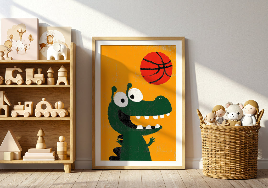Basket Gator – affisch med snyggt motiv, köp enkelt hos Bozetto i flera storlekar