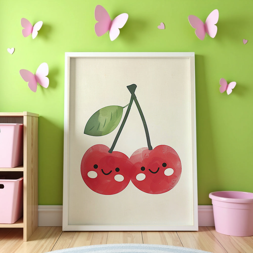 Mockup av Cherry Friends affisch på vägg – köp enkelt hos Bozetto i hög kvalitet