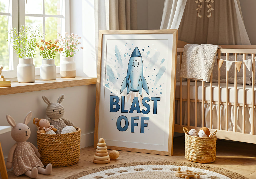 Blast Off poster visad rakt fram – Bozetto affisch i hög tryckkvalitet i hög tryckkvalitet