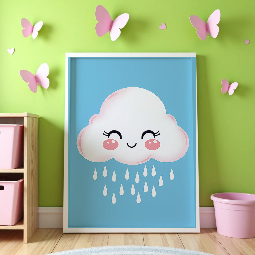 Väggmockup av Happy Cloud affisch på ljus tegelvägg – Bozetto konsttryck i hög tryckkvalitet