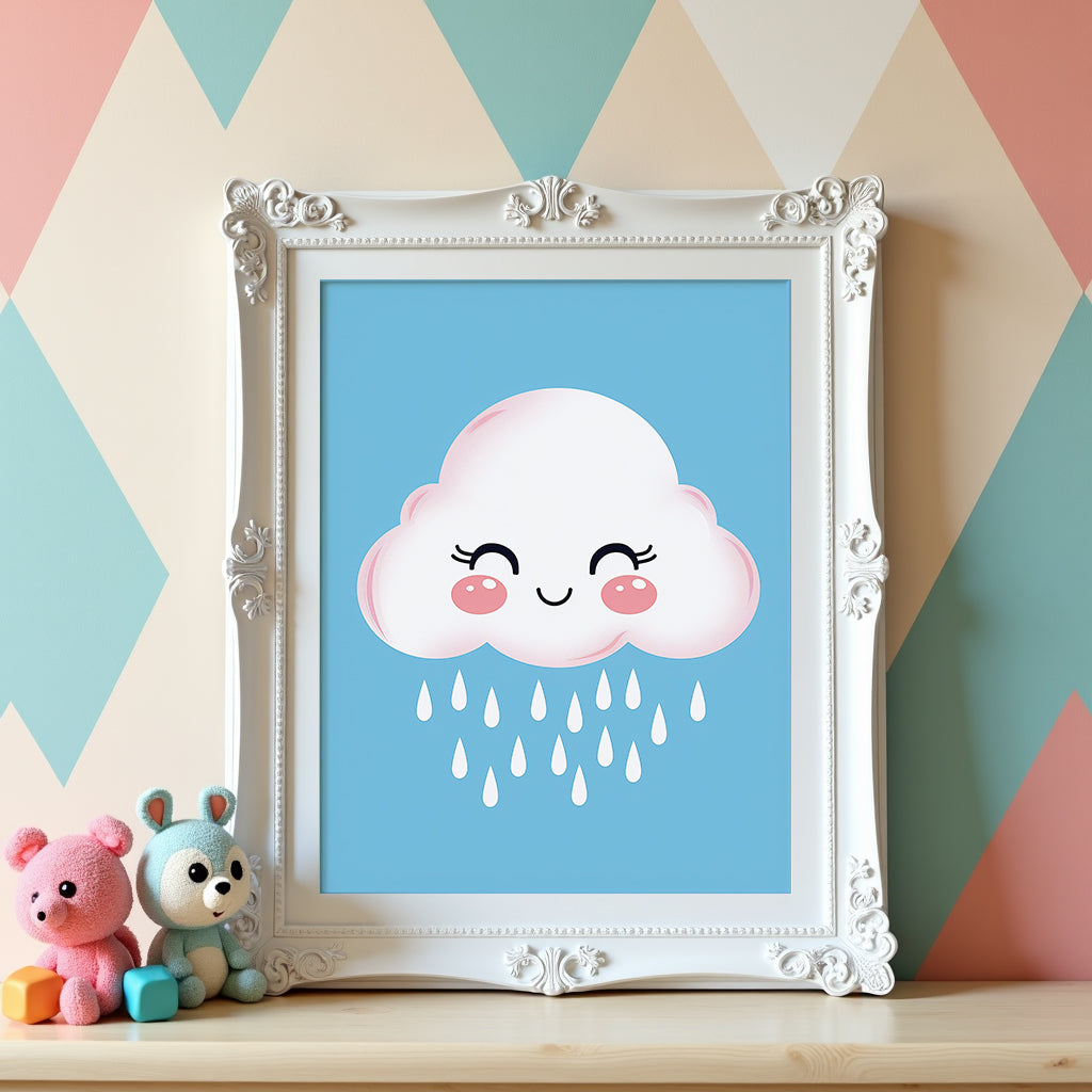 Happy Cloud poster visualiserad på vägg – se rätt storlek med mockup från Bozetto
