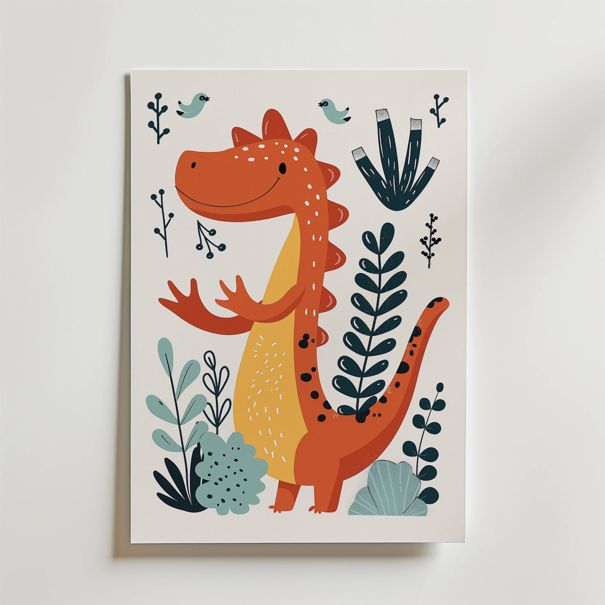 Friendly Dino – stilfullt konsttryck från Bozetto, tryckt på matt finpapper i hög tryckkvalitet