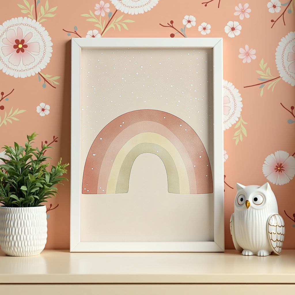 Soft Rainbow poster visualiserad på vägg – se rätt storlek med mockup från Bozetto