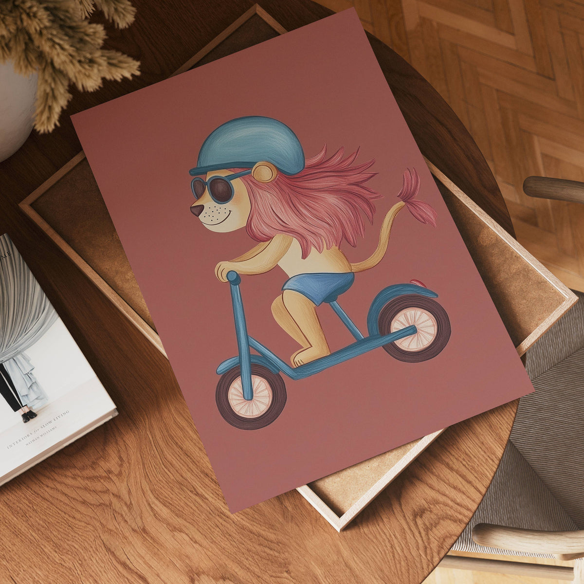 Cool Lion on Wheels – köp enkelt hos Bozetto konsttryck i hög kvalitet i hög kvalitet