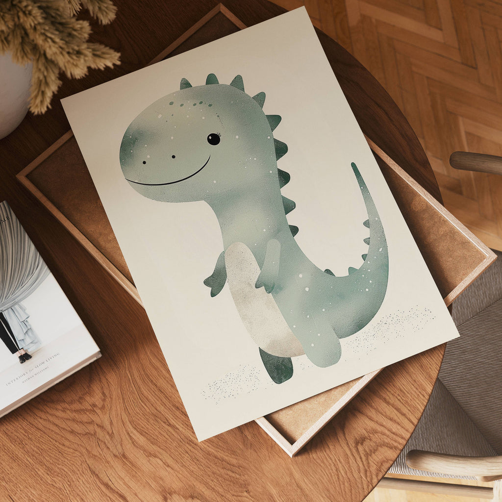 Happy Dino – affisch med snyggt motiv, köp enkelt hos Bozetto i flera storlekar i hög tryckkvalitet