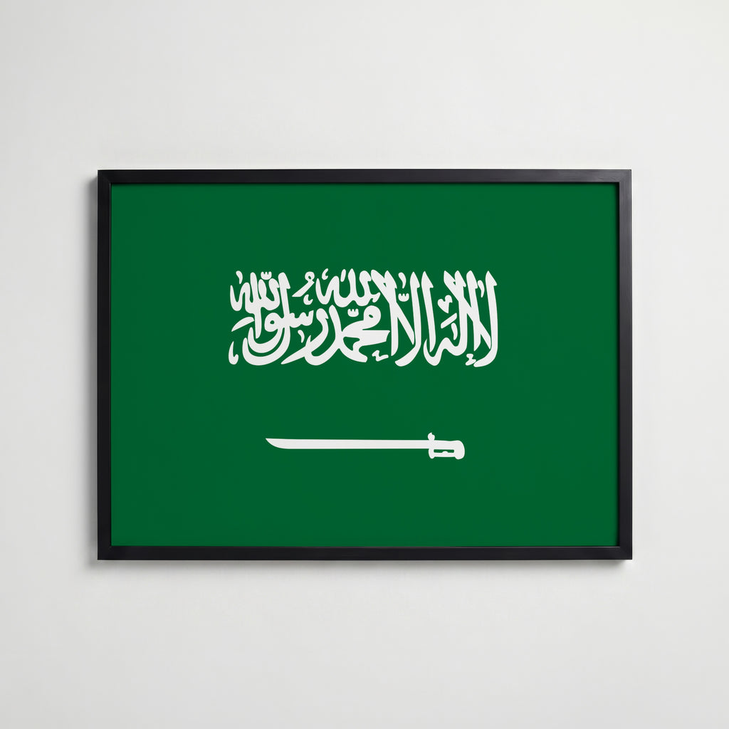 Saudi Arabia National Flag Poster i svart ram – stilren konsttryck som väggdekor från Bozetto