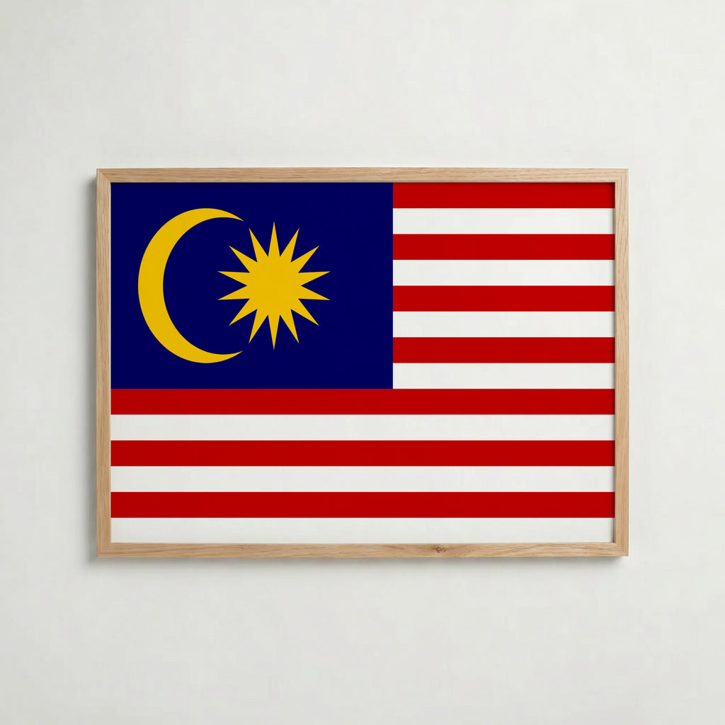 Malaysia National Flag Poster i ekram – inramad konsttryck för stilren inredning hos Bozetto