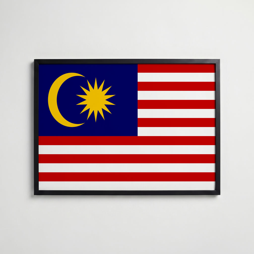 Malaysia National Flag Poster i svart ram – stilren konsttryck som väggdekor från Bozetto