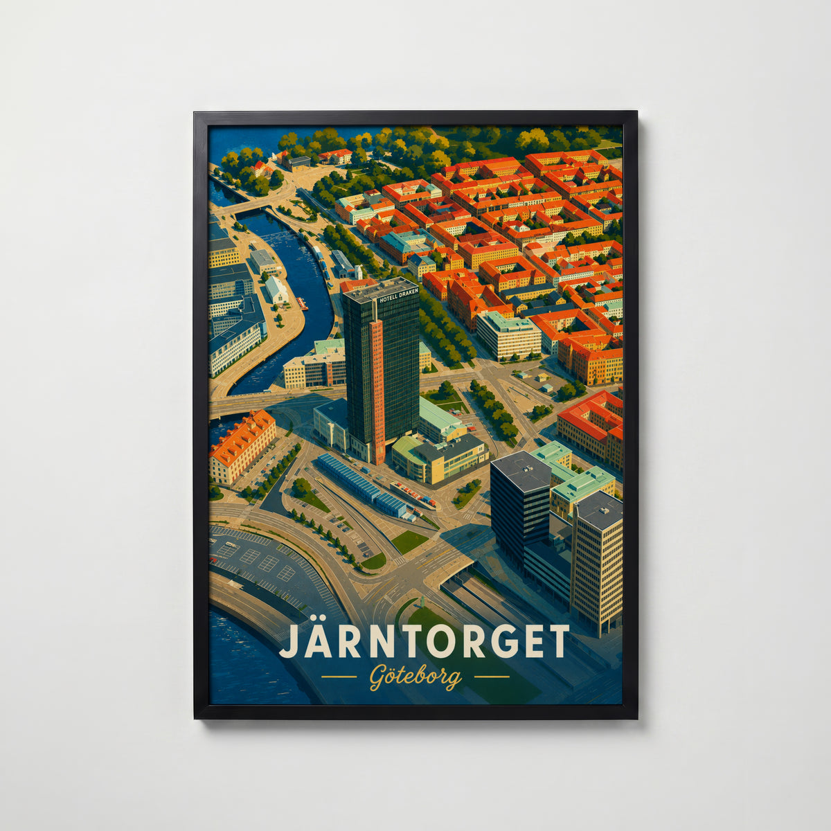 Järntorget affisch i modern svart ram – stark kontrast och stil, Bozetto poster i hög tryckkvalitet
