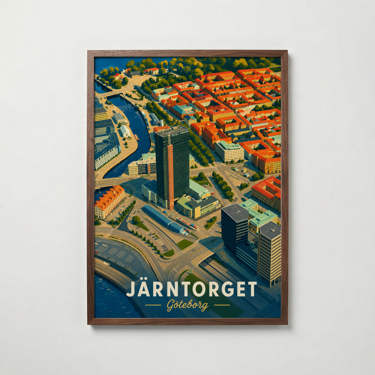 Järntorget affisch i valnötsram – mörkbrun inramning med exklusiv känsla, Bozetto