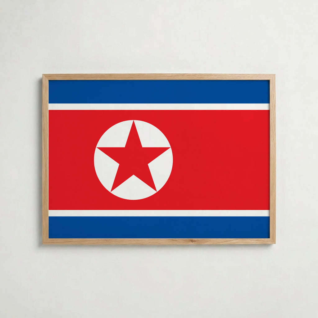 North Korea National Flag Poster i ekram – inramad konsttryck för stilren inredning hos Bozetto
