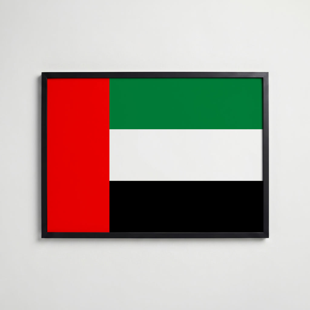 United Arab Emirates National Flag Poster i svart ram – stilren konsttryck som väggdekor från Bozetto