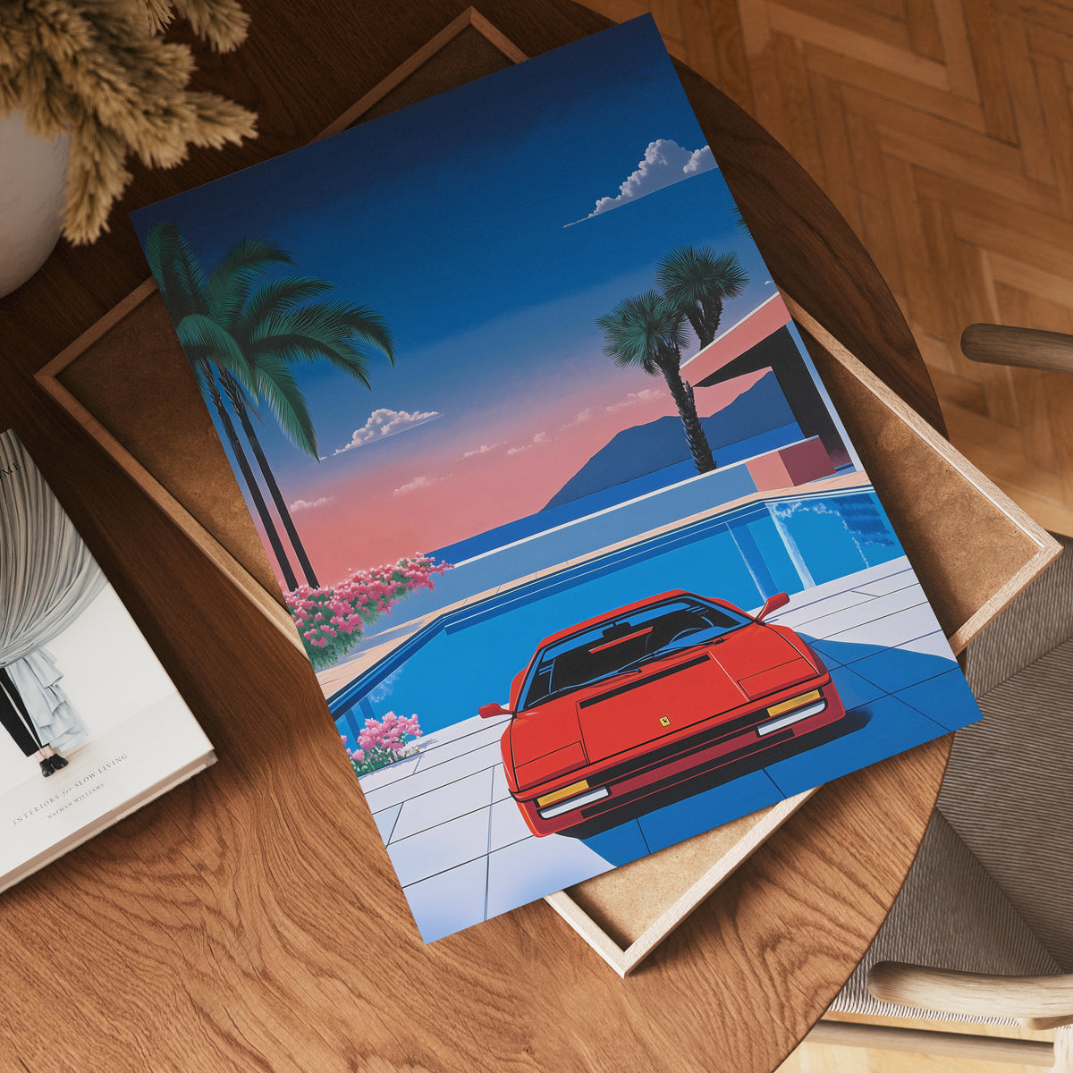 Retro 80s Ferrari Hiroshi – affisch med stilfullt motiv från Bozetto i hög kvalitet