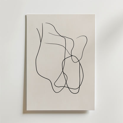Bozetto Abstract Black Line Flow Poster har tunna, böjda svarta linjer på en ljus bakgrund. Tryckt på premiumpapper med en lyxigt matt yta som förstärker den minimalistiska och abstrakta flow-designen.