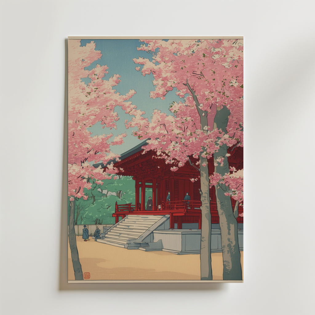 Sakura Temple – stilfullt konsttryck från Bozetto, tryckt på matt finpapper i hög tryckkvalitet