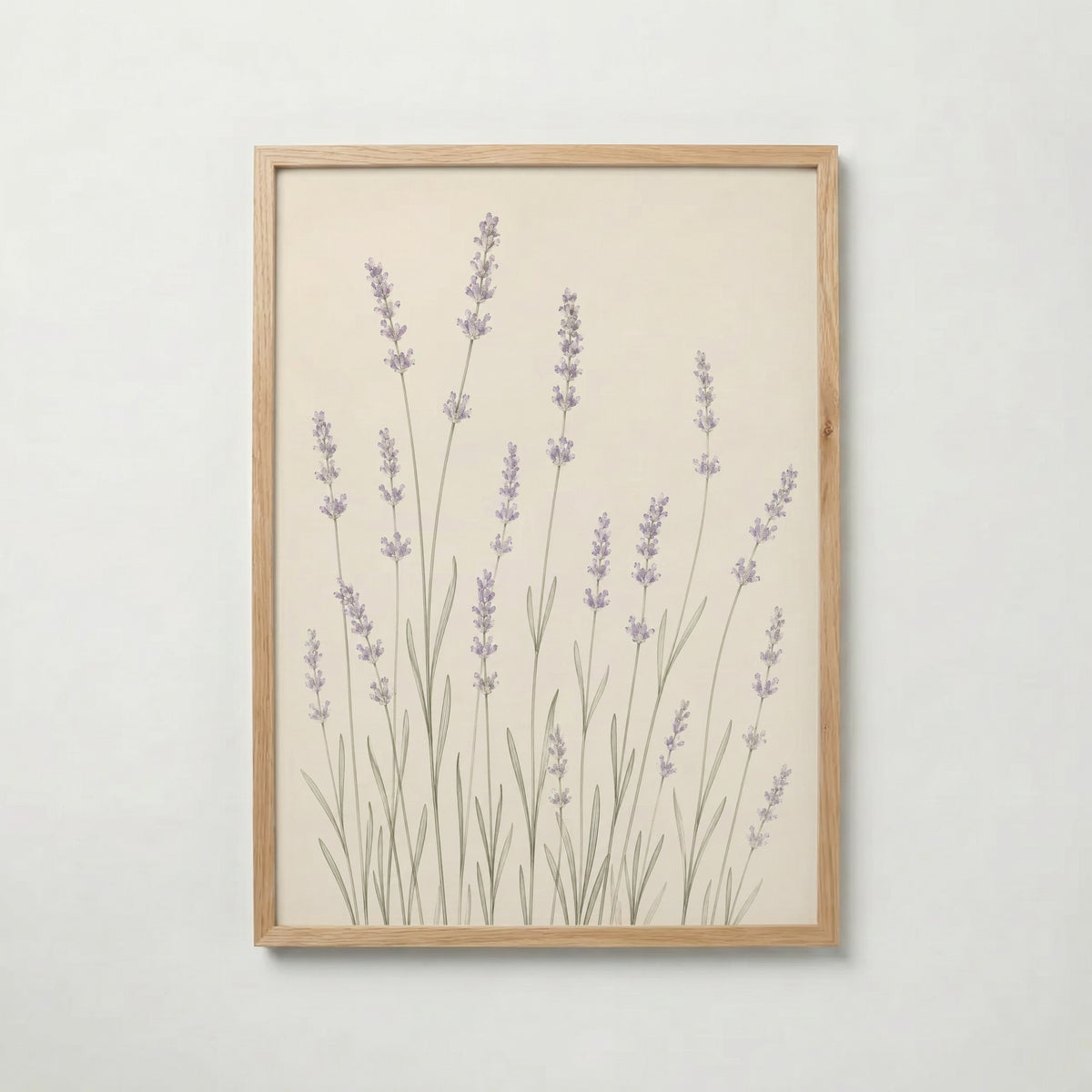 Slender Lavender Field i ekram med ljust trä – köp enkelt hos Bozetto affisch i hög kvalitet