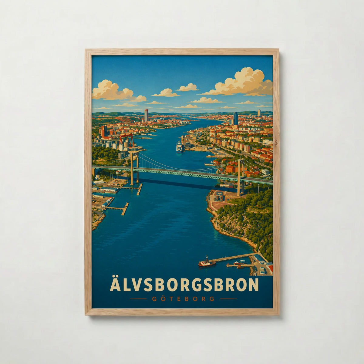 Älvsborgsbron i ekram med ljust trä – köp enkelt hos Bozetto affisch i hög kvalitet