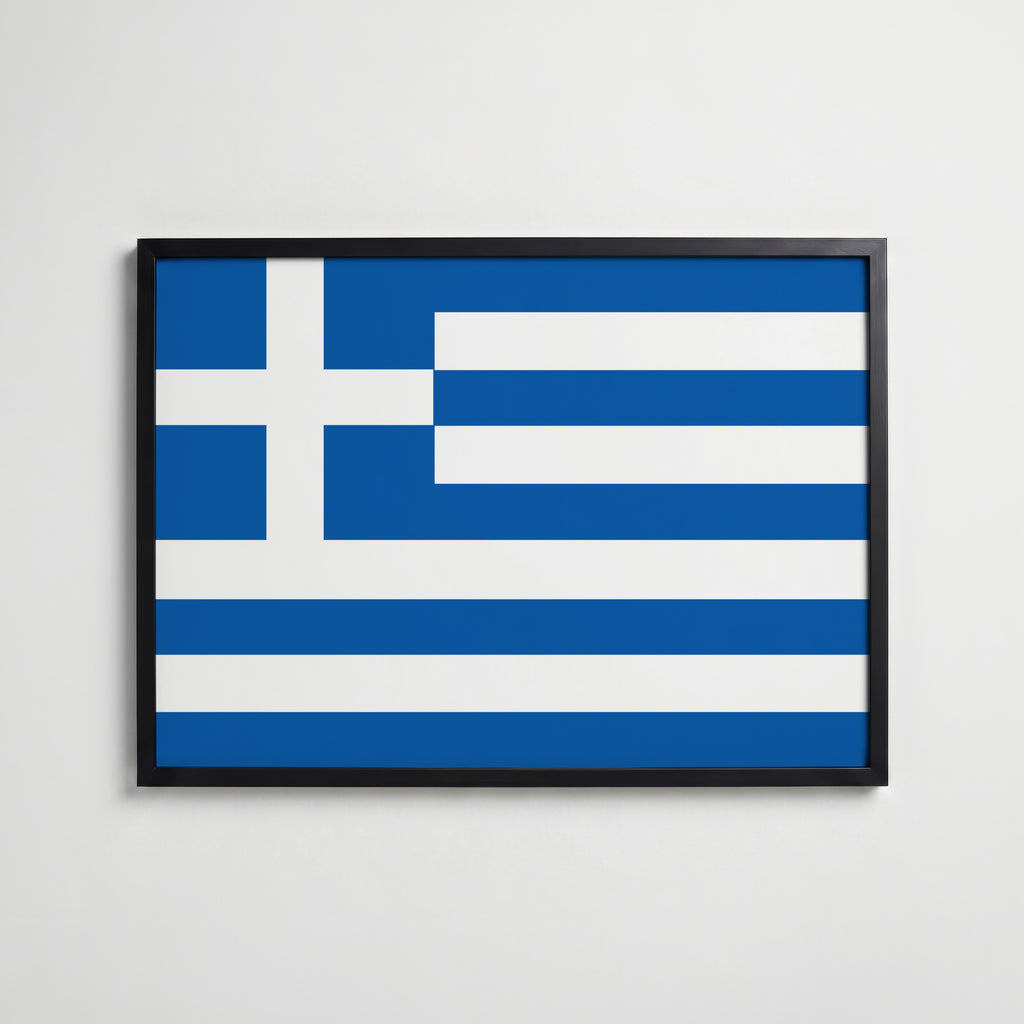 Greece National Flag Poster i svart ram – stilren konsttryck som väggdekor från Bozetto