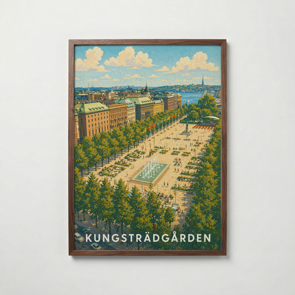 Kungsträdgården Stockholm i valnötsram med mörkt trä – köp enkelt hos Bozetto i hög kvalitet
