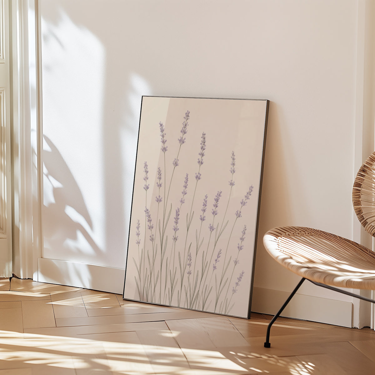 Slender Lavender Field affisch i minimalistiskt sovrum – köp enkelt hos Bozetto i hög kvalitet