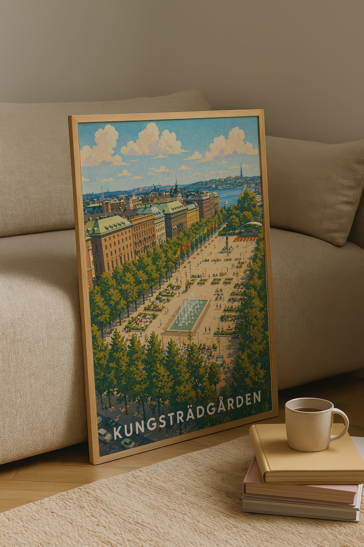 Kungsträdgården Stockholm affisch i minimalistiskt sovrum – köp enkelt hos Bozetto