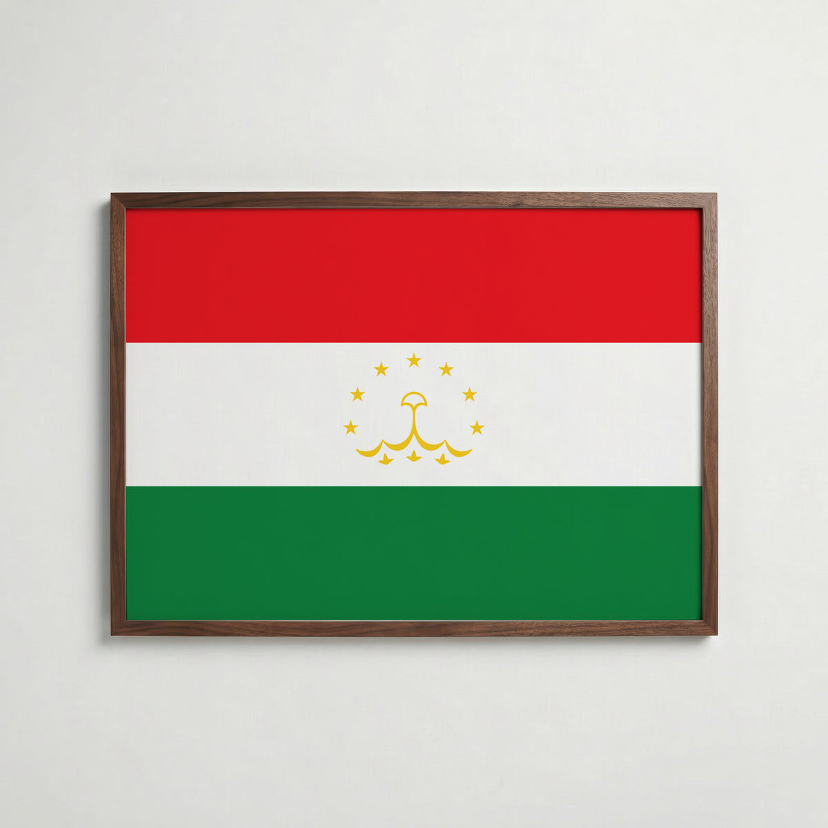 Tajikistan National Flag Poster i valnötsram – varm konstaffisch för hemmet från Bozetto