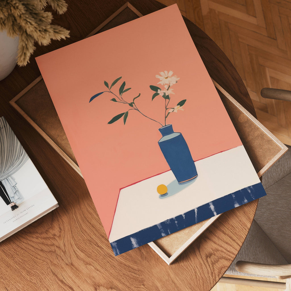 Blue Vase Still Life poster visad rakt fram – Bozetto affisch i hög tryckkvalitet