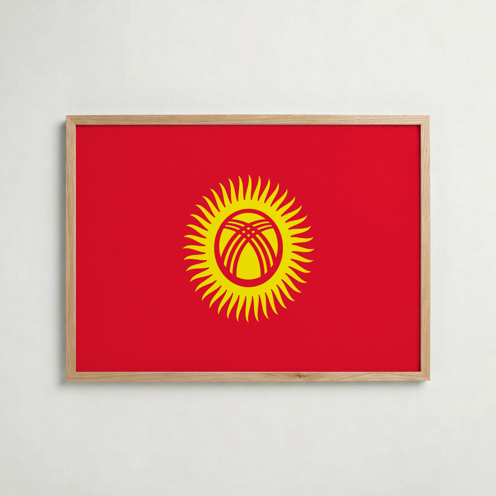 Kyrgyzstan National Flag Poster i ekram – inramad konsttryck för stilren inredning hos Bozetto